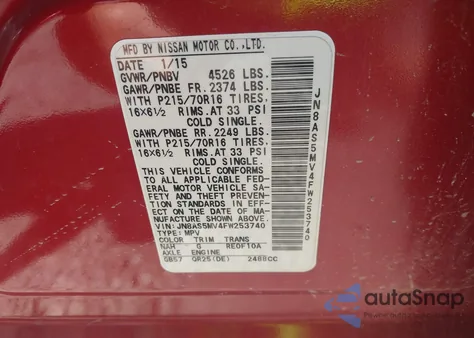 2015 Nissan Rogue Select S z USA, uszkodzony, nr VIN JN8AS5MV4FW253740